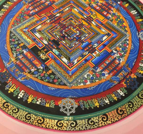 Tibetan Thangka Of Kalachakra Mandala With Halo