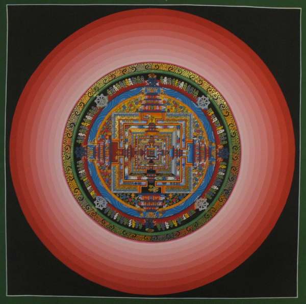 Tibetan Thangka Of Kalachakra Mandala With Halo