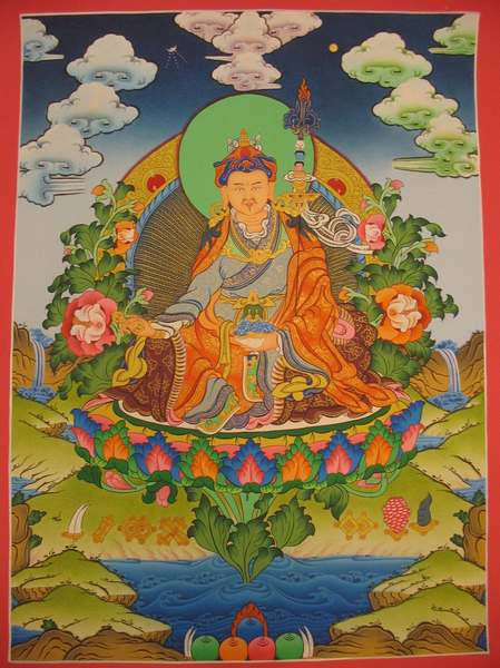 Tibetan Thangka Of Guru Rinpoche, [24k Real Gold]