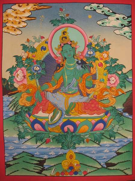 Tibetan Thangka Of Green Tara