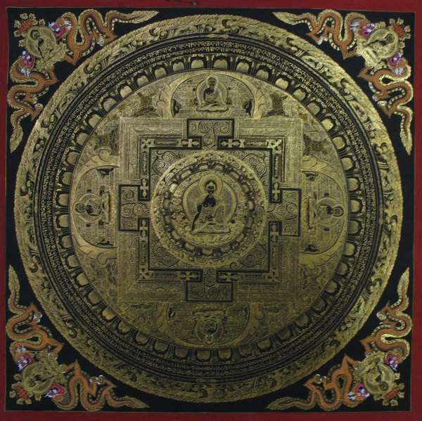 Tibetan Thangka Of White Tara Mandala, [24k Real Gold]
