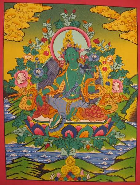 Tibetan Thangka Of Green Tara