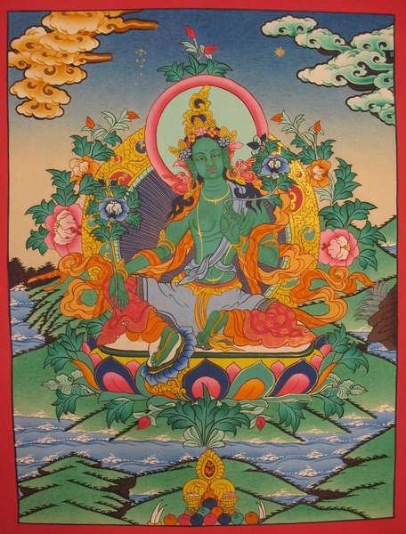 Tibetan Thangka Of Green Tara