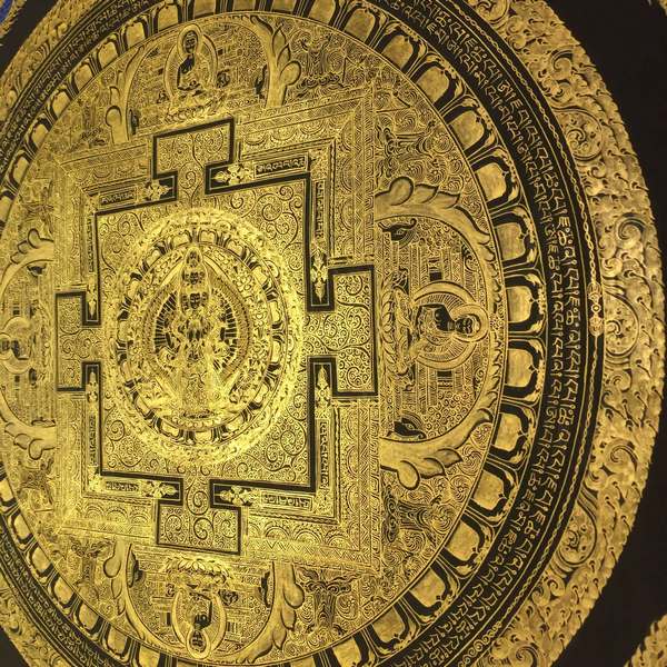 Tibetan Thangka Of Lokeshvara Mandala, [24k Real Gold]