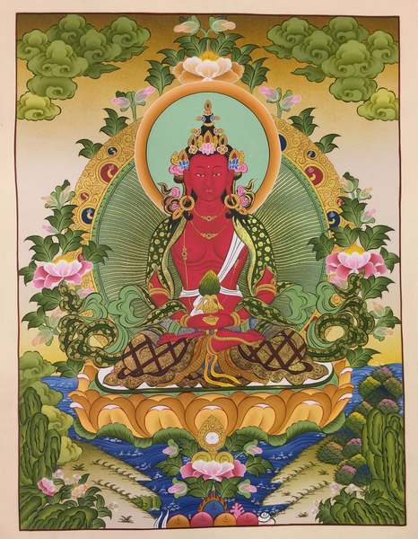 Tibetan Thangka Of Amitayus, [24k Real Gold]