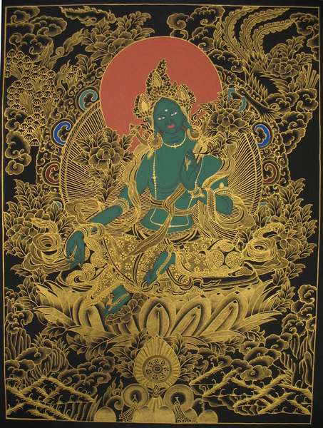 Tibetan Thangka Of Green Tara
