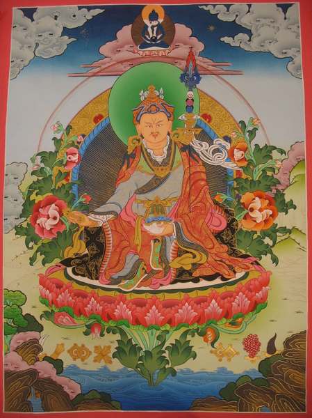 Tibetan Thangka Of Guru Rinpoche, [24k Real Gold]