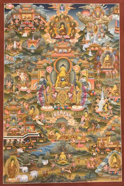 [master Quality] Tibetan Thangka Of Buddha Life Story, [24k Real Gold], [rare Find]
