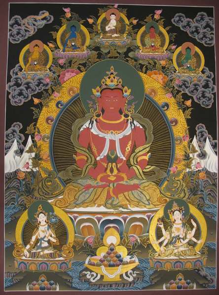 [hq] Tibetan Thangka Of Amitayus, [24k Real Gold]