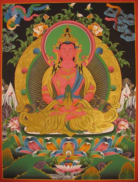 Tibetan Thangka Of Amitayus, [24k Real Gold]