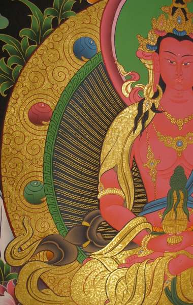 Tibetan Thangka Of Amitayus, [24k Real Gold]