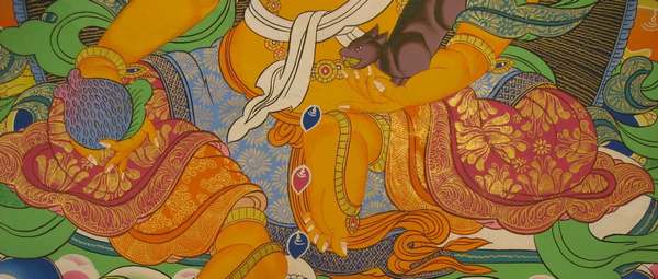 Tibetan Thangka Of 5 Dzambhala, Jambhala, [24k Real Gold]