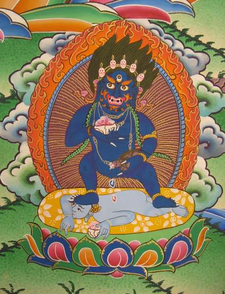 Tibetan Thangka Of 5 Dzambhala, Jambhala, [24k Real Gold]