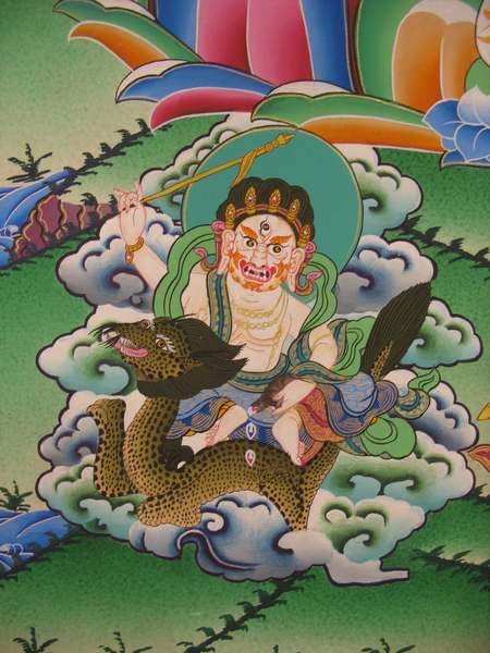 Tibetan Thangka Of 5 Dzambhala, Jambhala, [24k Real Gold]
