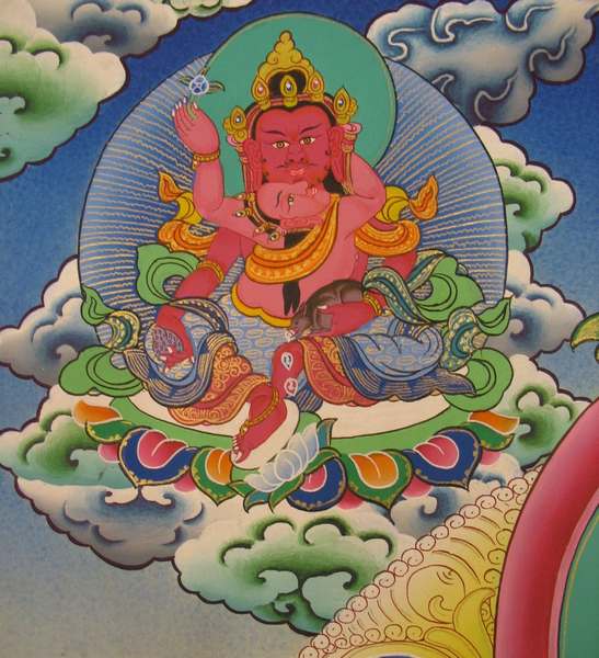 Tibetan Thangka Of 5 Dzambhala, Jambhala, [24k Real Gold]