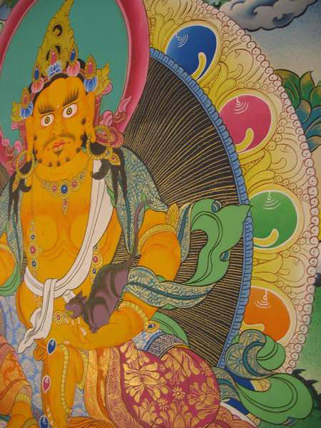 Tibetan Thangka Of 5 Dzambhala, Jambhala, [24k Real Gold]