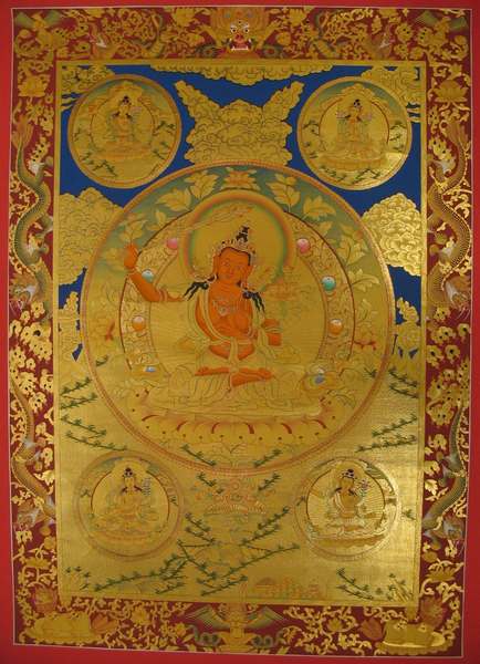 [master Quality] Tibetan Thangka Of Manjushri, [24k Real Gold]