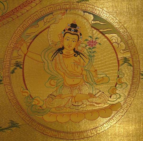 [master Quality] Tibetan Thangka Of Manjushri, [24k Real Gold]