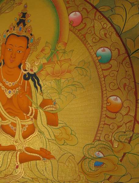 [master Quality] Tibetan Thangka Of Manjushri, [24k Real Gold]
