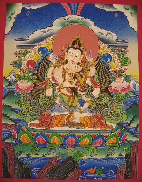 Tibetan Thangka Of Vajrasattva With Consort, [shakti], Yab-yum