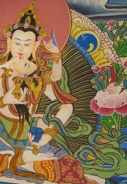 Tibetan Thangka Of Vajrasattva With Consort, [shakti], Yab-yum