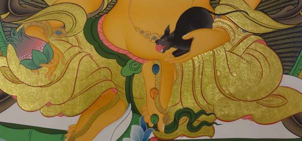 Tibetan Thangka Of Five Dzambhala, Jambhala, [24k Real Gold]