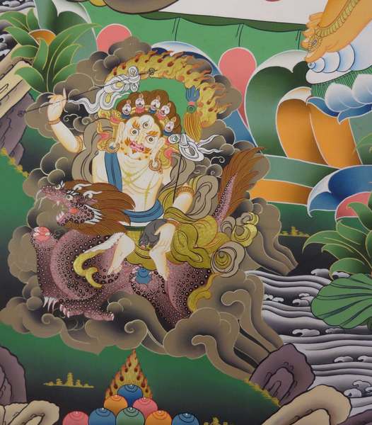 Tibetan Thangka Of Five Dzambhala, Jambhala, [24k Real Gold]