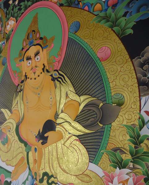 Tibetan Thangka Of Five Dzambhala, Jambhala, [24k Real Gold]
