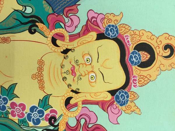 Tibetan Thangka Of Dzambhala, Yellow Jambhala