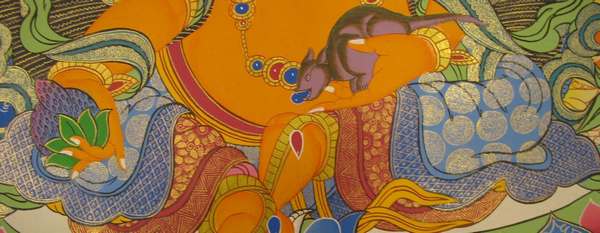 Tibetan Thangka Of Dzambhala, Yellow Jambhala