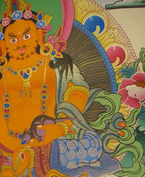 Tibetan Thangka Of Dzambhala, Yellow Jambhala