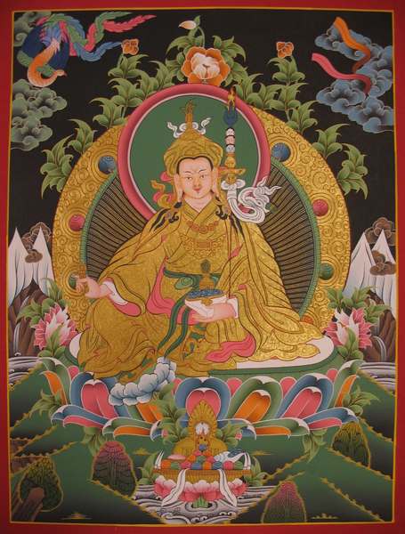 Tibetan Thangka Of Guru Rinpoche, [24k Real Gold]