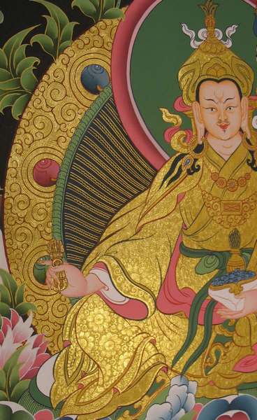 Tibetan Thangka Of Guru Rinpoche, [24k Real Gold]