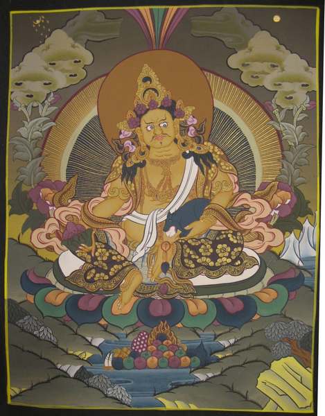Tibetan Thangka Of Dzambhala, Yellow Jambhala