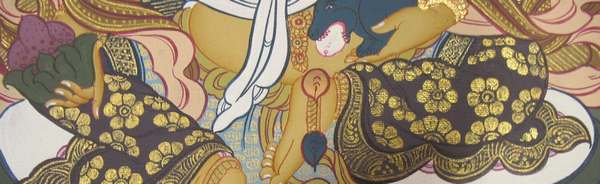 Tibetan Thangka Of Dzambhala, Yellow Jambhala