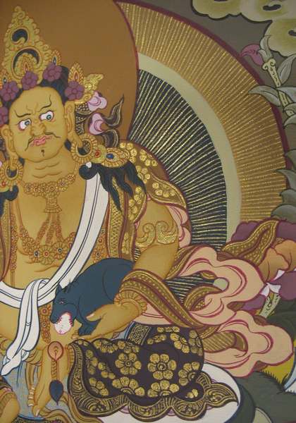 Tibetan Thangka Of Dzambhala, Yellow Jambhala