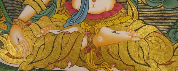 Tibetan Thangka Of White Tara In Color, [24k Real Gold]