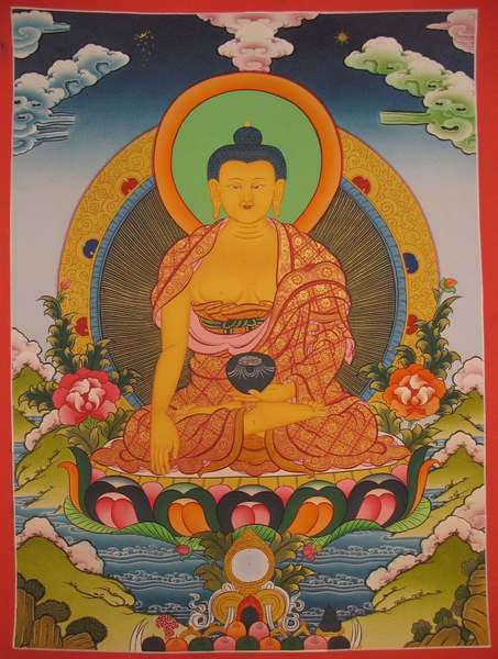 Tibetan Thangka Of Shakyamuni, [24k Real Gold]