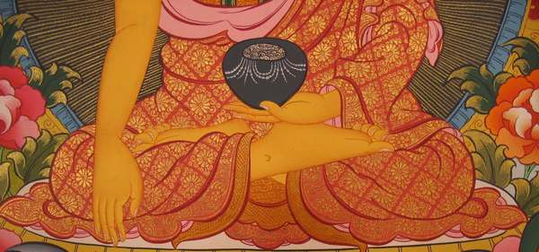 Tibetan Thangka Of Shakyamuni, [24k Real Gold]
