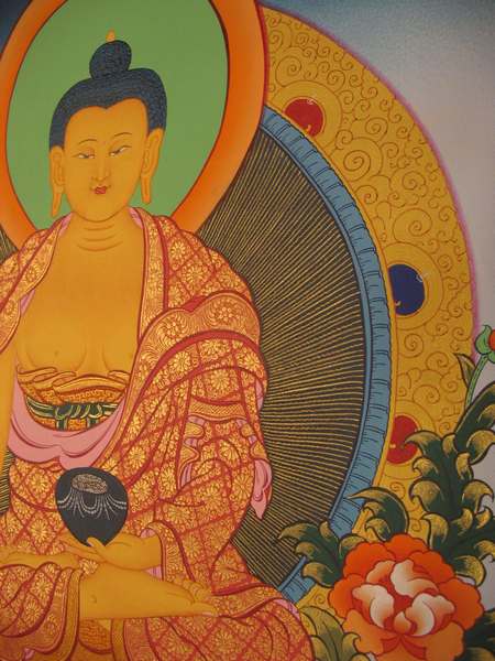 Tibetan Thangka Of Shakyamuni, [24k Real Gold]