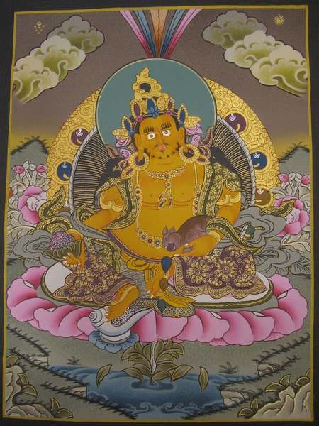 Tibetan Thangka Of Dzambhala, Yellow Jambhala