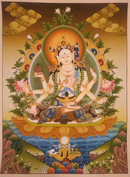 Tibetan Thangka Of Namgyalma, [24k Real Gold]