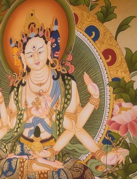 Tibetan Thangka Of Namgyalma, [24k Real Gold]