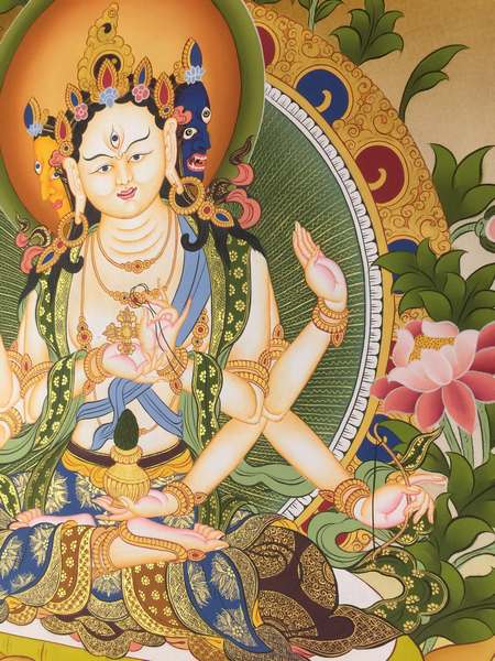 Tibetan Thangka Of Namgyalma, [24k Real Gold]