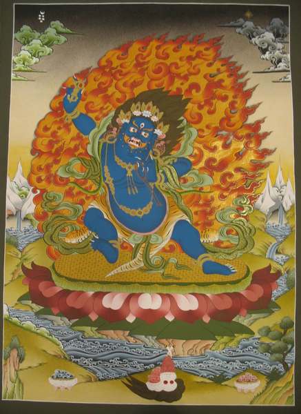 Tibetan Thangka Of Vajrapani [chana Dorje], [24k Real Gold]