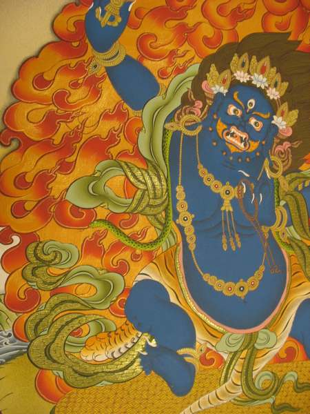 Tibetan Thangka Of Vajrapani [chana Dorje], [24k Real Gold]