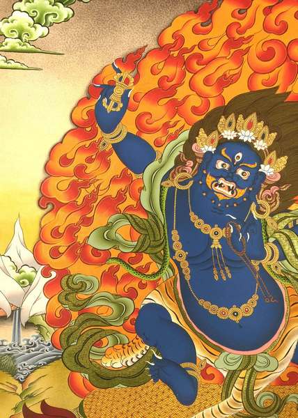 Tibetan Thangka Of Vajrapani [chana Dorje], [24k Real Gold]