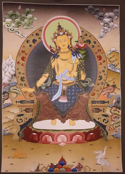 Tibetan Thangka Of Maitreya, [24k Real Gold]