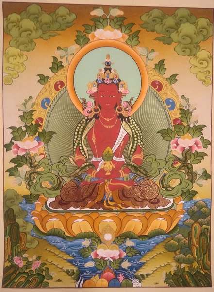 Tibetan Thangka Of Amitayus, [24k Real Gold]