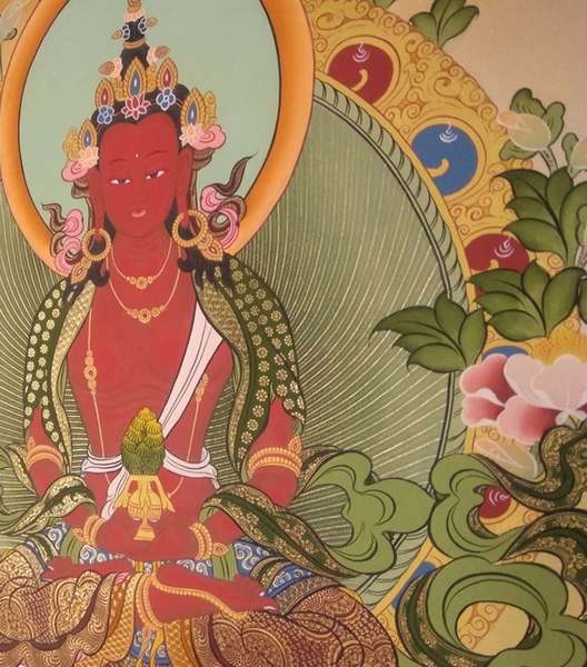 Tibetan Thangka Of Amitayus, [24k Real Gold]